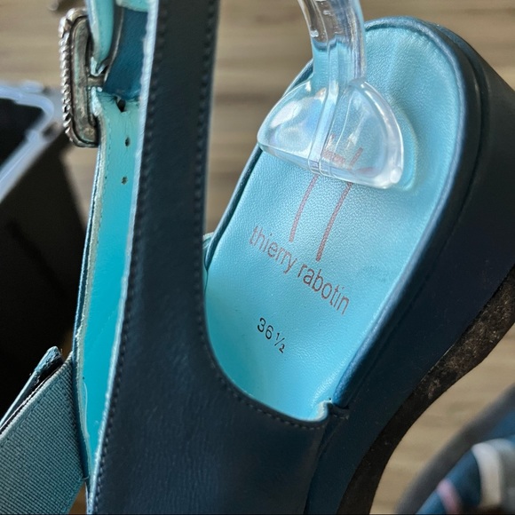 Thierry Rabotin Blue Almond Wedge Striped Sandal Heels - Picture 6 of 8